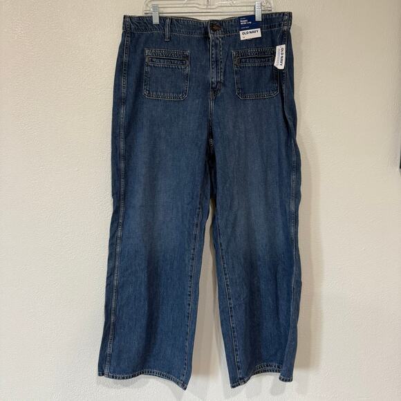 NWT Old Navy High Rise Baggy Wide Leg Drapey Denim Trouser Jeans Size 16 - Picture 2 of 6